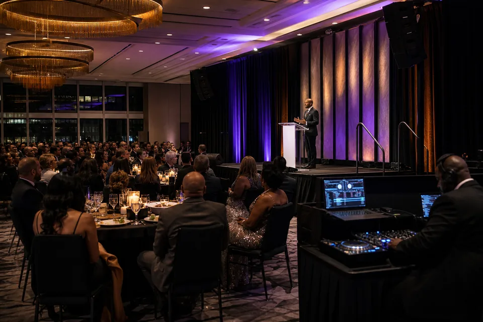 Representative corporate program with an MC and production support
